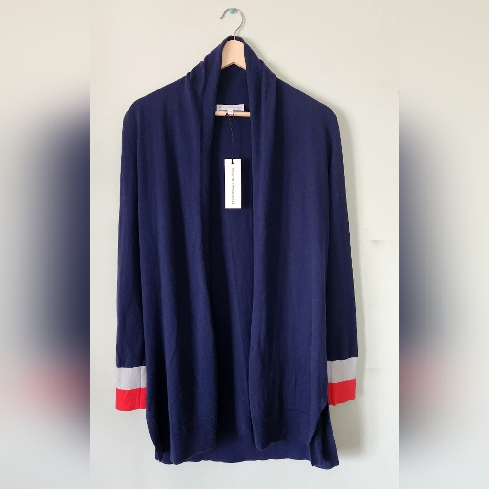White & Warren Navy Blue Cardigan Sz XS
